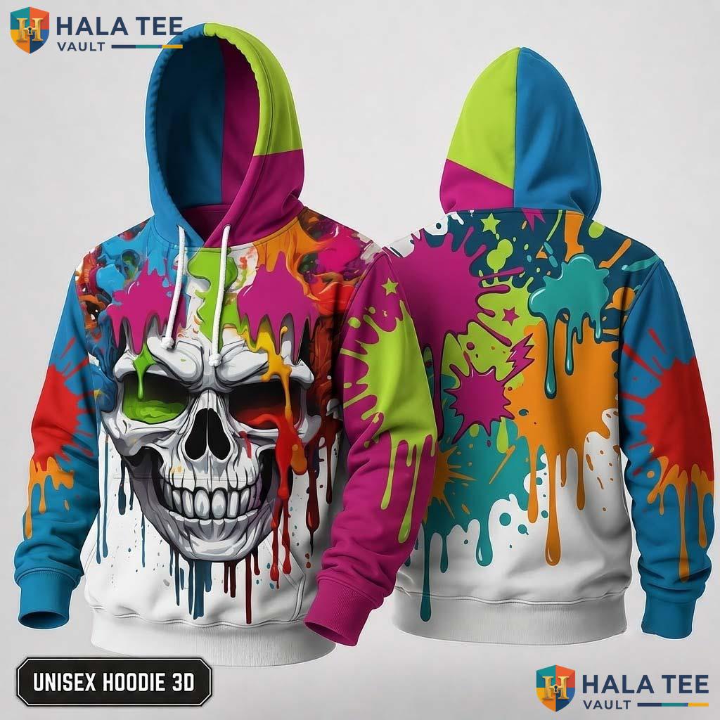 Colorful Graffiti Skull 3D Hoodie Vintage Unisex Graphic Halloween Wear