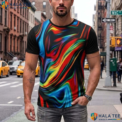 Colorful Liquid Swirl AOP T-Shirt Mens Novelty Trippy Party Top