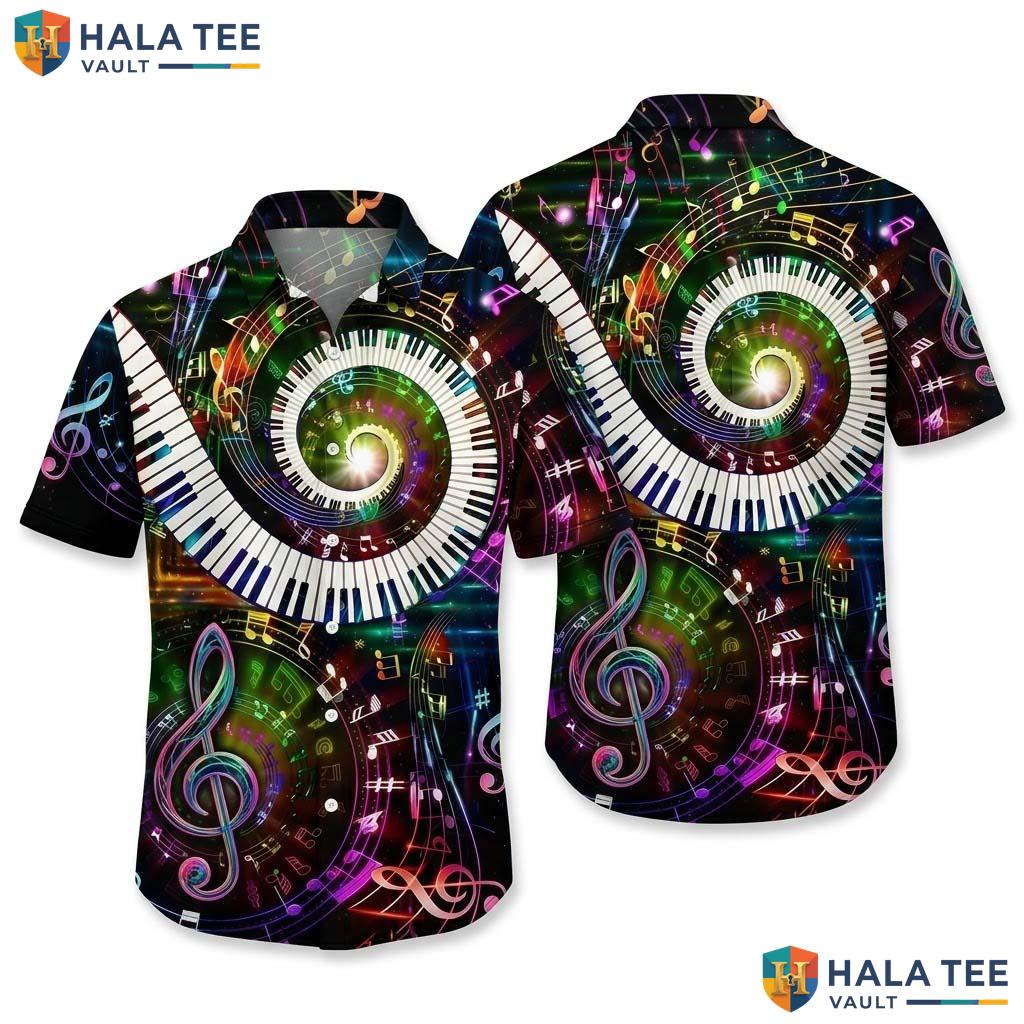 Colorful Music Lover Hawaiian Shirt Vibrant Musical Note Symbol Button Down