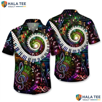 Colorful Music Lover Hawaiian Shirt Vibrant Musical Note Symbol Button Down