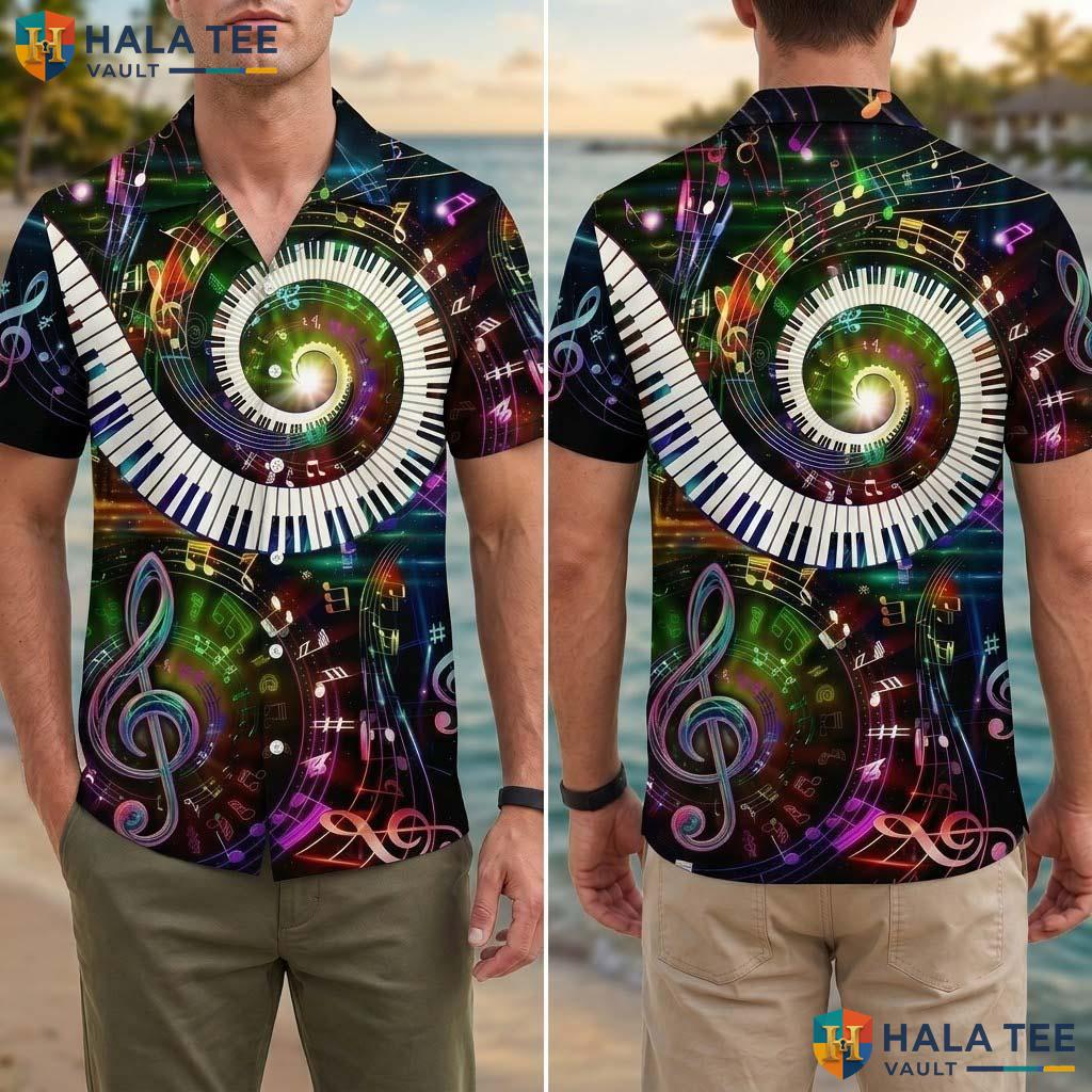 Colorful Music Lover Tropical Shirt Vibrant Musical Note Symbol Button Down