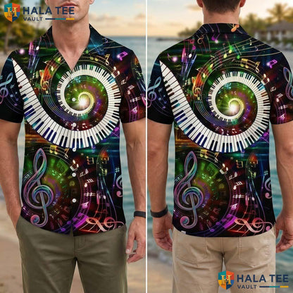 Colorful Music Lover Tropical Shirt Vibrant Musical Note Symbol Button Down