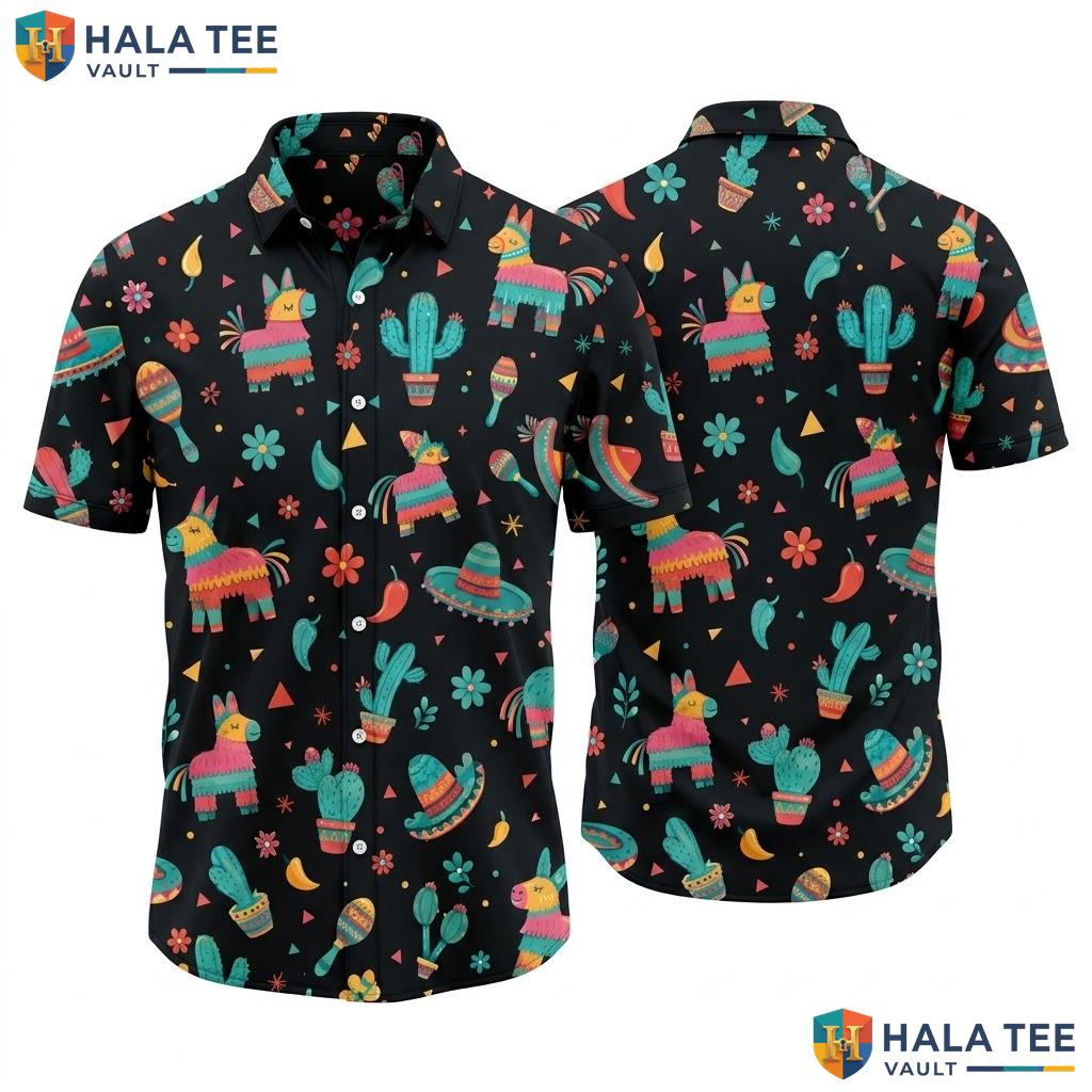 Colorful Pinata Hawaiian Shirt Fun Tropical Print Beach Party Festival Top