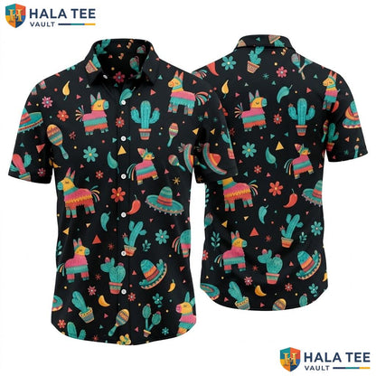 Colorful Pinata Hawaiian Shirt Fun Tropical Print Beach Party Festival Top