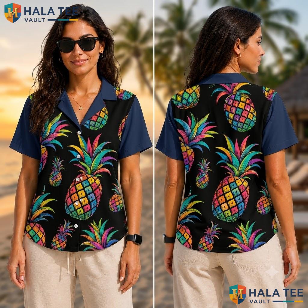 Colorful Pineapple Aloha Shirt Vibrant Casual Summer Button Down Apparel Adult