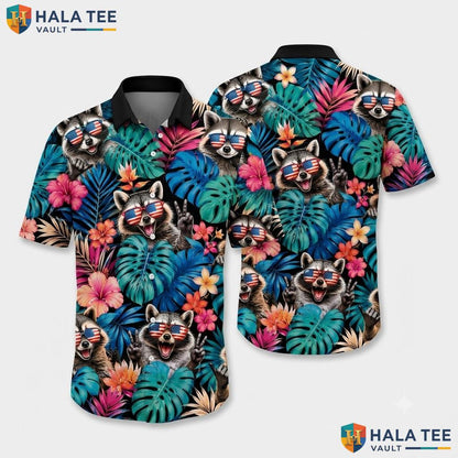 Colorful Raccoon Tropical Hawaiian Shirt Funny Festival Vibrant Leaf Top