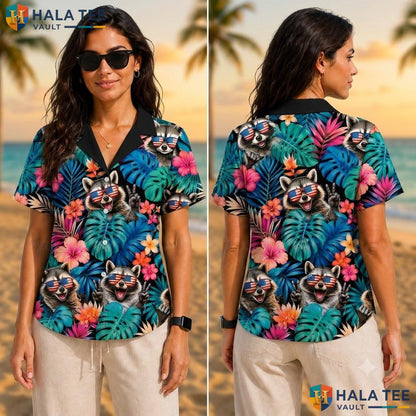 Colorful Raccoon Tropical Hawaiian Shirt Funny Festival Vibrant Leaf Top Adult