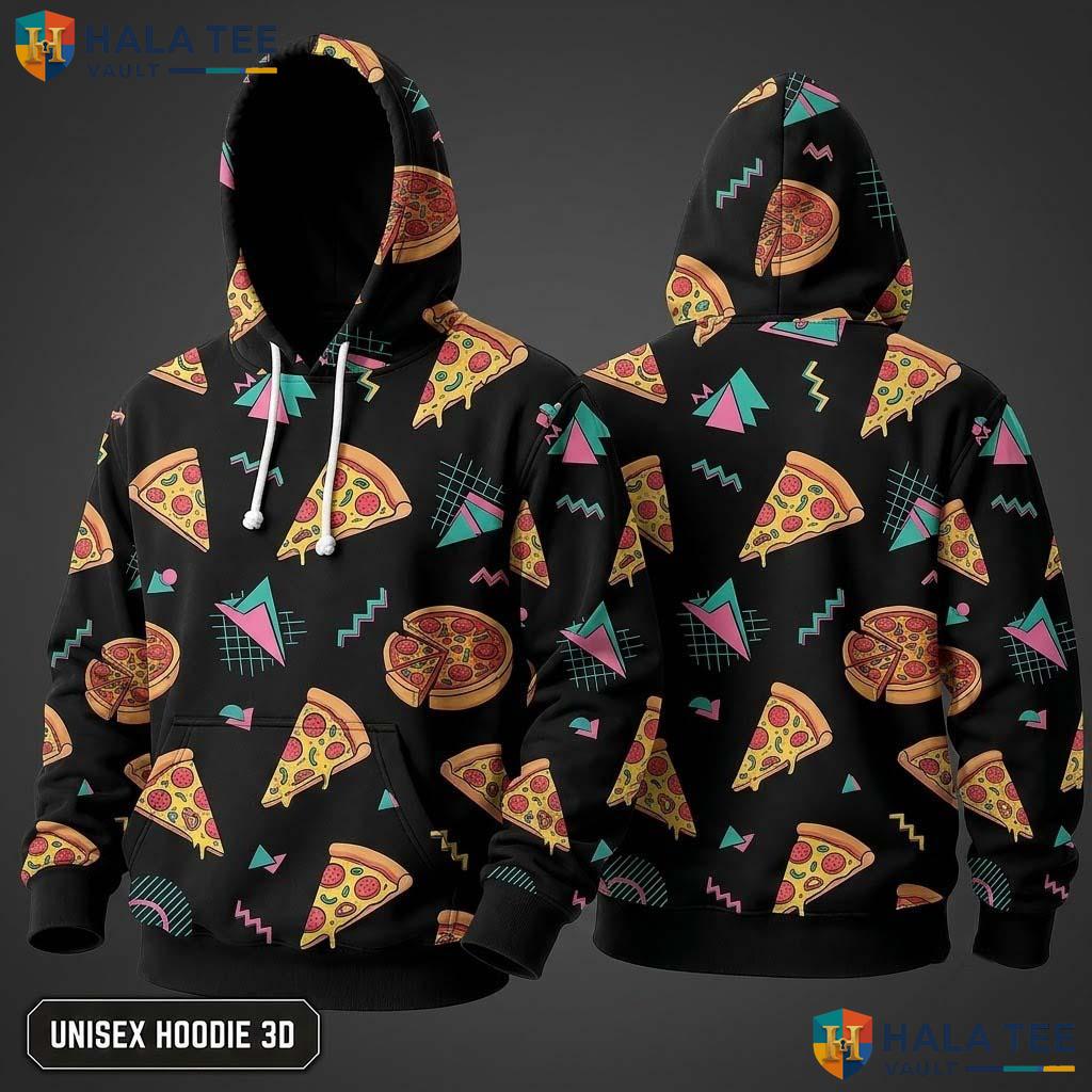 Colorful Retro Pizza 3D Hoodie Funny Graphic Apparel For Pizza Lover