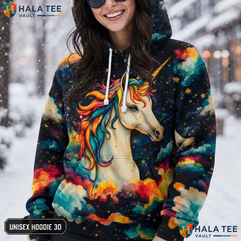 Colorful Unicorn AOP Hoodie Kids Novelty Galaxy Printed Pullover Top