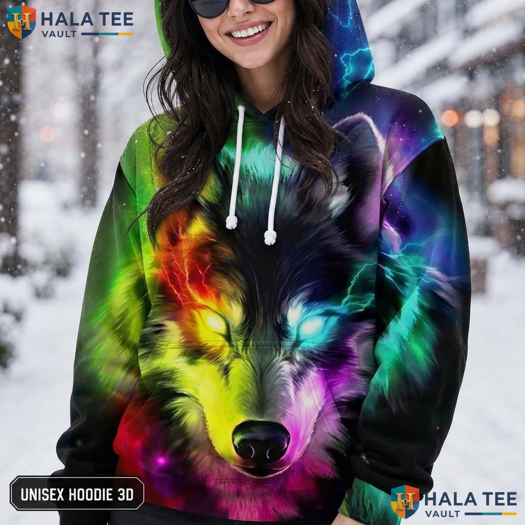 Colorful Wolf Skull Hoodie Men Women 3D Graphic Novelty Pullover Top AOP Hoodie