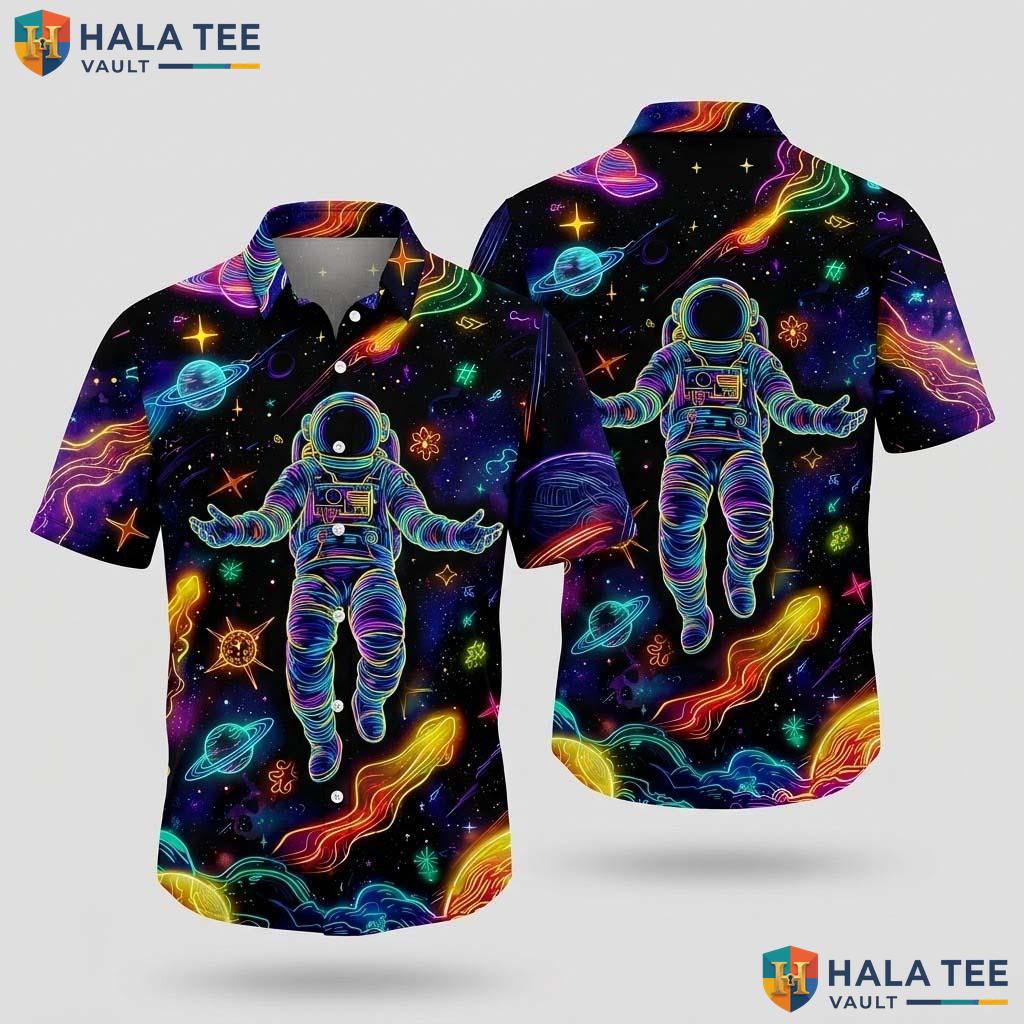 Cool Astronaut Graphic Hawaiian Shirt Neon Space Design For Boys Young Adult