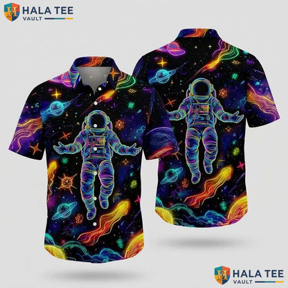 Cool Astronaut Graphic Hawaiian Shirt Neon Space Design For Boys Young Adult