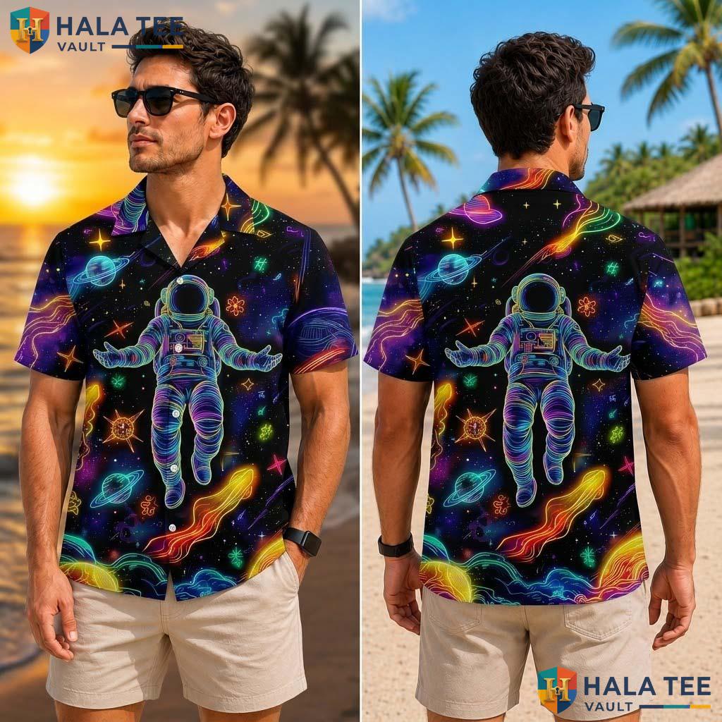 Cool Astronaut Graphic Tropical Shirt Neon Space Design For Boys Young Adult
