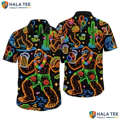 Cool Bigfoot Hawaiian Shirt Vibrant Summer Beer Beach Ball Button Down