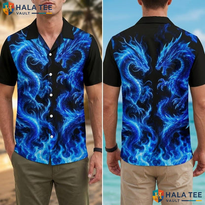 Cool Blue Dragon Hawaiian Shirt Vibrant Fantasy Unique Funny Summer Top Adult