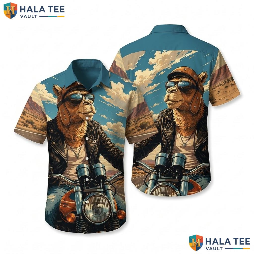 Cool Camel Motorcycle Hawaiian Shirt Funny Graphic Print Summer Vacation