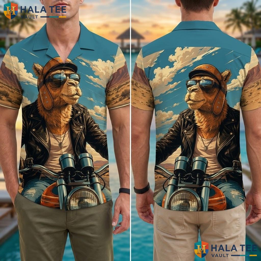 Cool Camel Motorcycle Hawaiian Shirt Funny Graphic Print Summer Vacation Adult