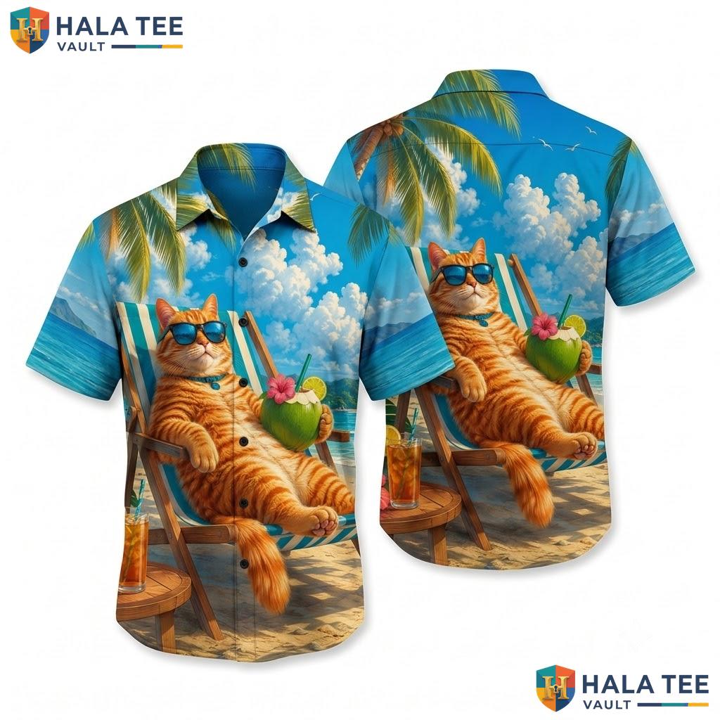 Cool Cat Beach Hawaiian Shirt Vibrant Tropical Surf Relaxed Tabby Wear