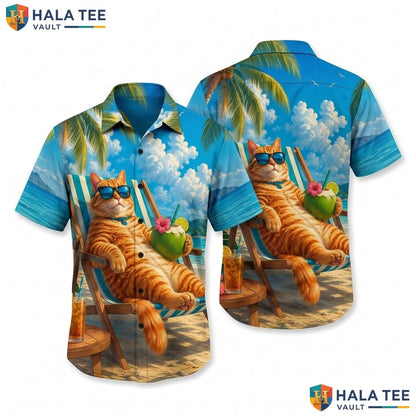Cool Cat Beach Hawaiian Shirt Vibrant Tropical Surf Relaxed Tabby Wear