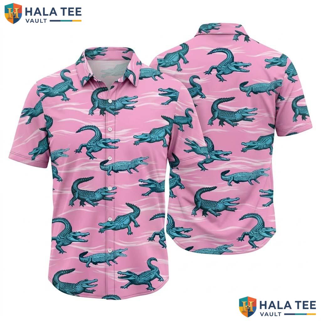 Cool Crocodile Aloha Shirt Pink 3d Graphic Fun Dinosaur Design Boys Top