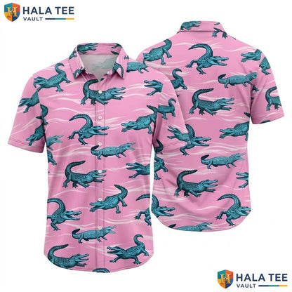 Cool Crocodile Aloha Shirt Pink 3d Graphic Fun Dinosaur Design Boys Top