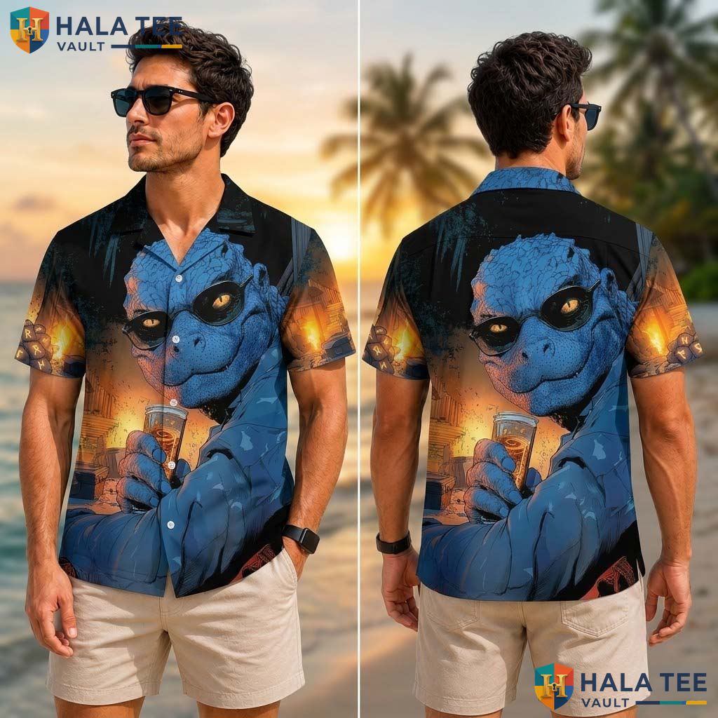 Cool Crocodile Tropical Shirt Funny Graphic Summer Casual Button Up Top