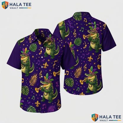 Cool Crocodile Trumpet Hawaiian Shirt Vibrant Tropical Beach Party Apparel