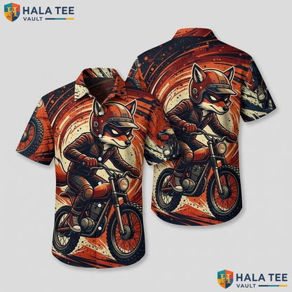 Cool Fox Motorcycle Hawaiian Shirt Vibrant Cartoon Biker Summer Beachwear