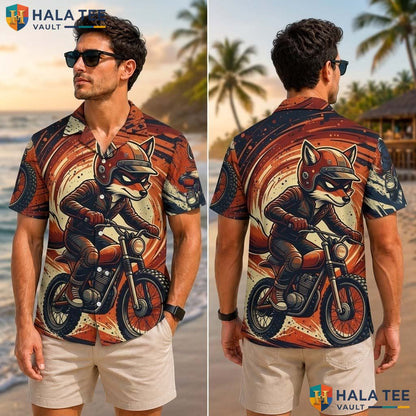 Cool Fox Motorcycle Tropical Shirt Vibrant Cartoon Biker Summer Beachwear