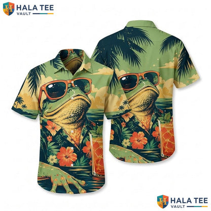 Cool Frog Tropical Hawaiian Shirt Vibrant Graphic Print Short Sleeve Beach