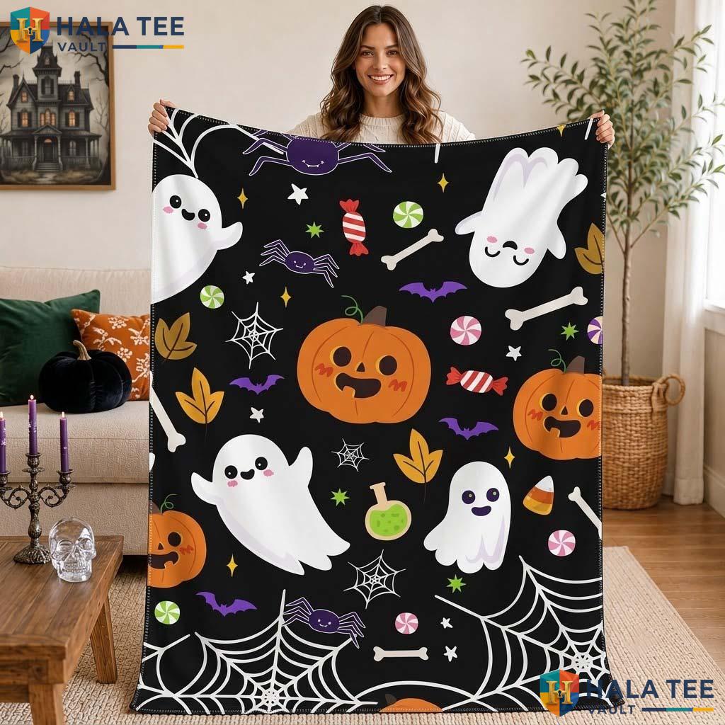 Cool Ghost Halloween Blanket Cozy Kids Cute Pumpkin Throw Home Decor