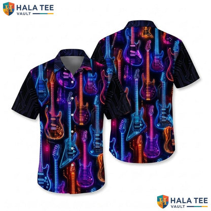 Cool Guitar Lover Hawaiian Shirt Vibrant Electric Music Fan Button Down