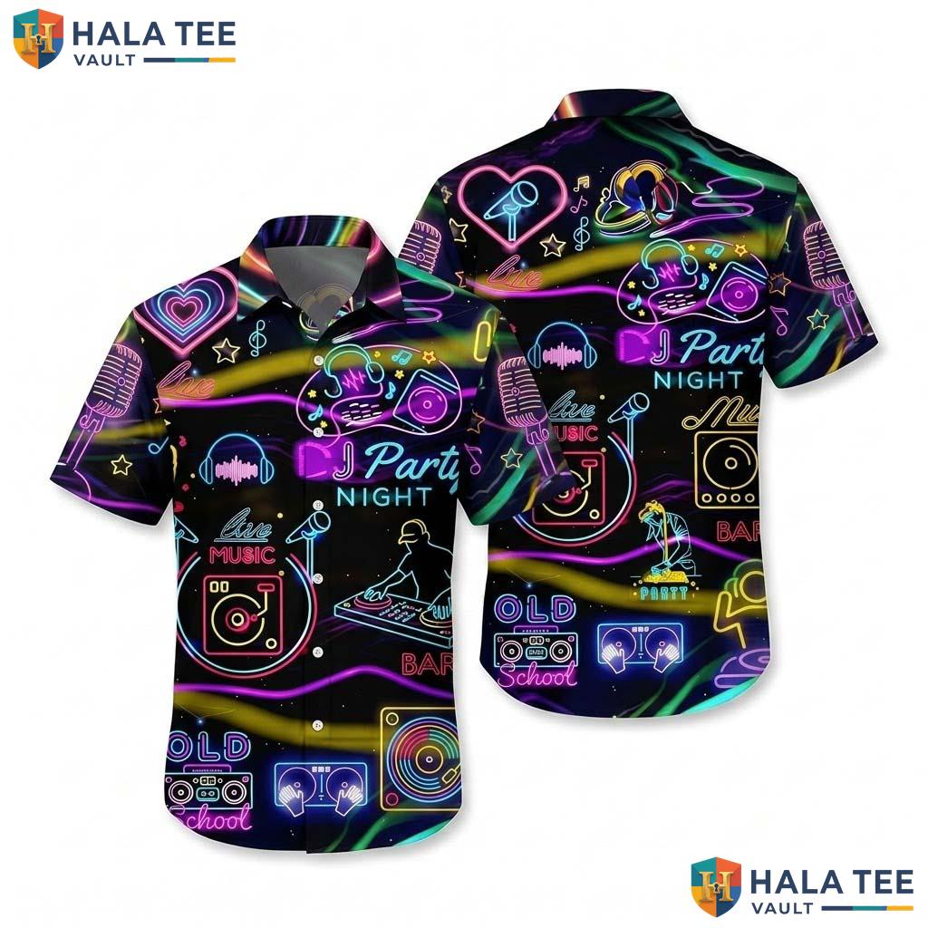 Cool Music Festival Hawaiian Shirt Vibrant Music Note Print Button Down Top