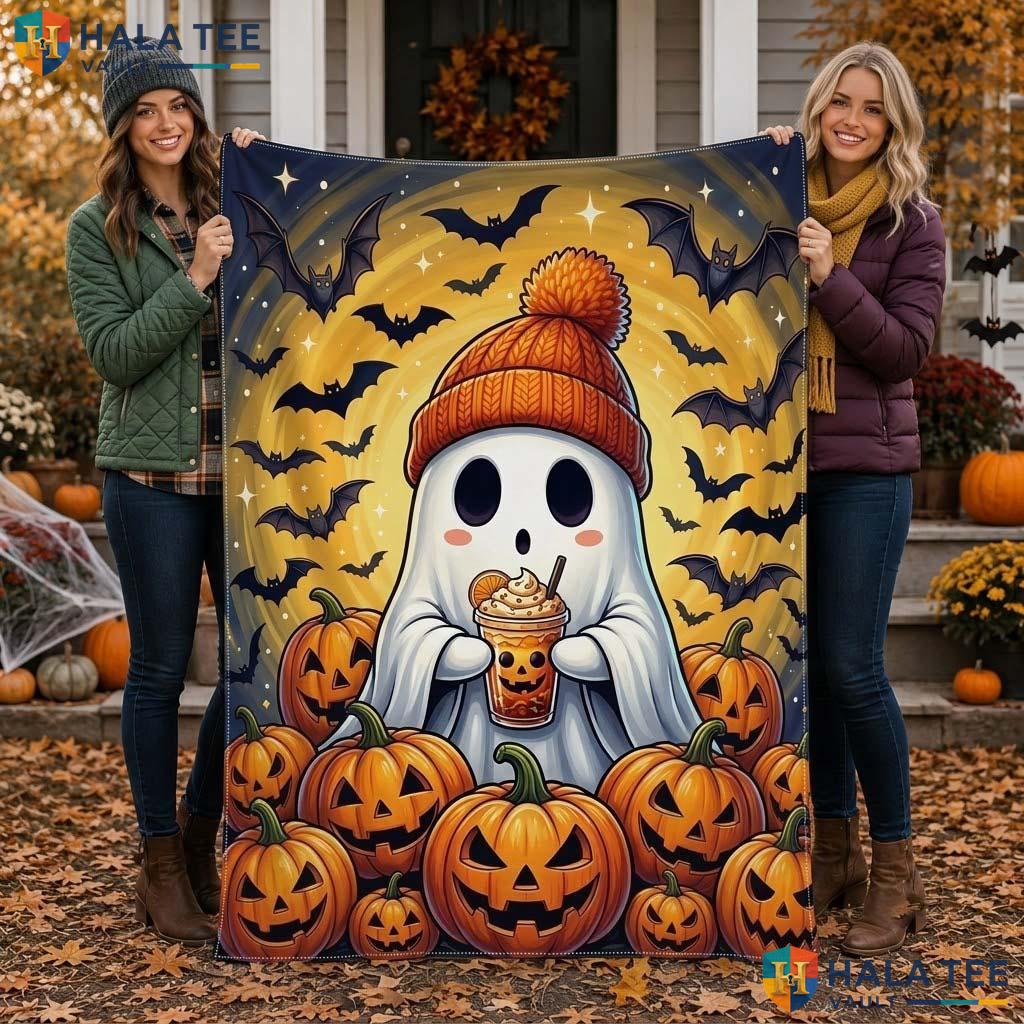 Cool Pumpkin Halloween Blanket Custom Name Kids Cozy Ghost Throw Decor