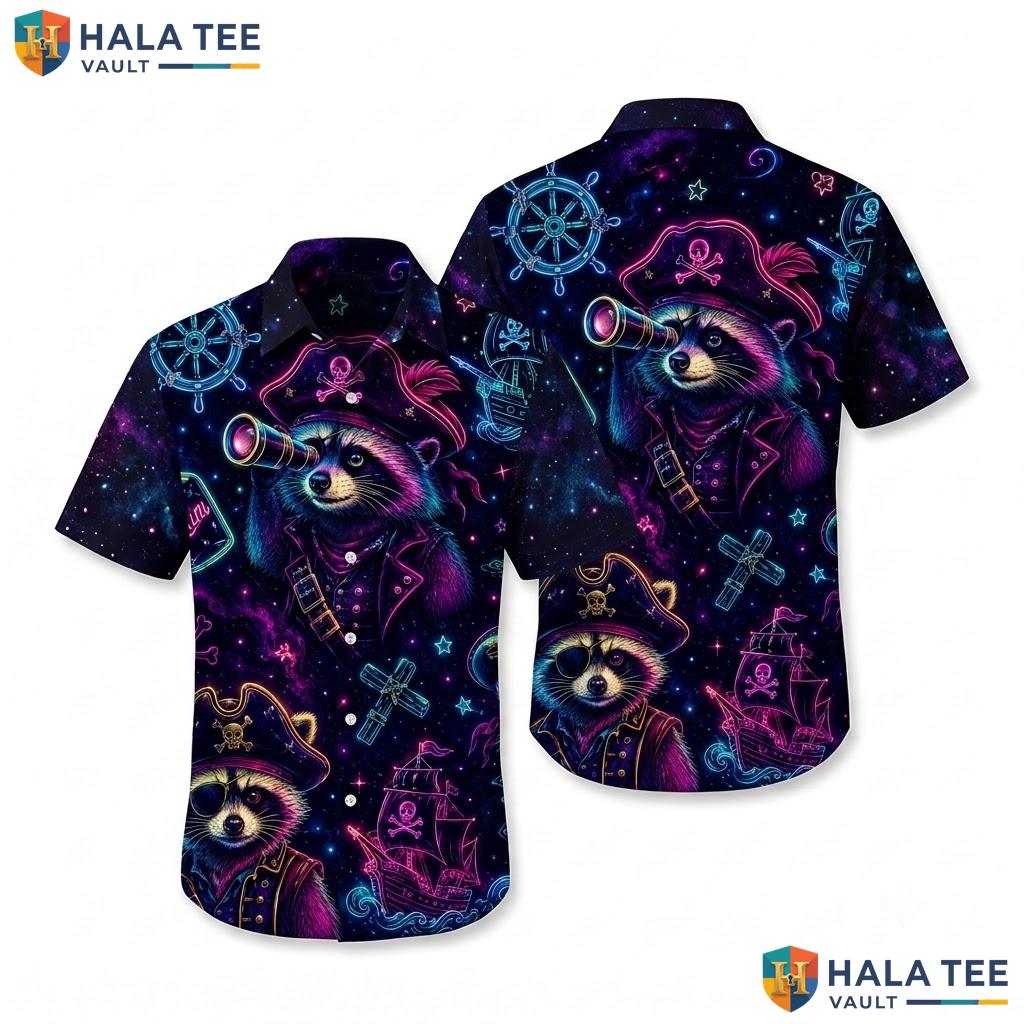Cool Raccoon Pirate Hawaiian Shirt Tropical Surf Pattern Beach Button Down
