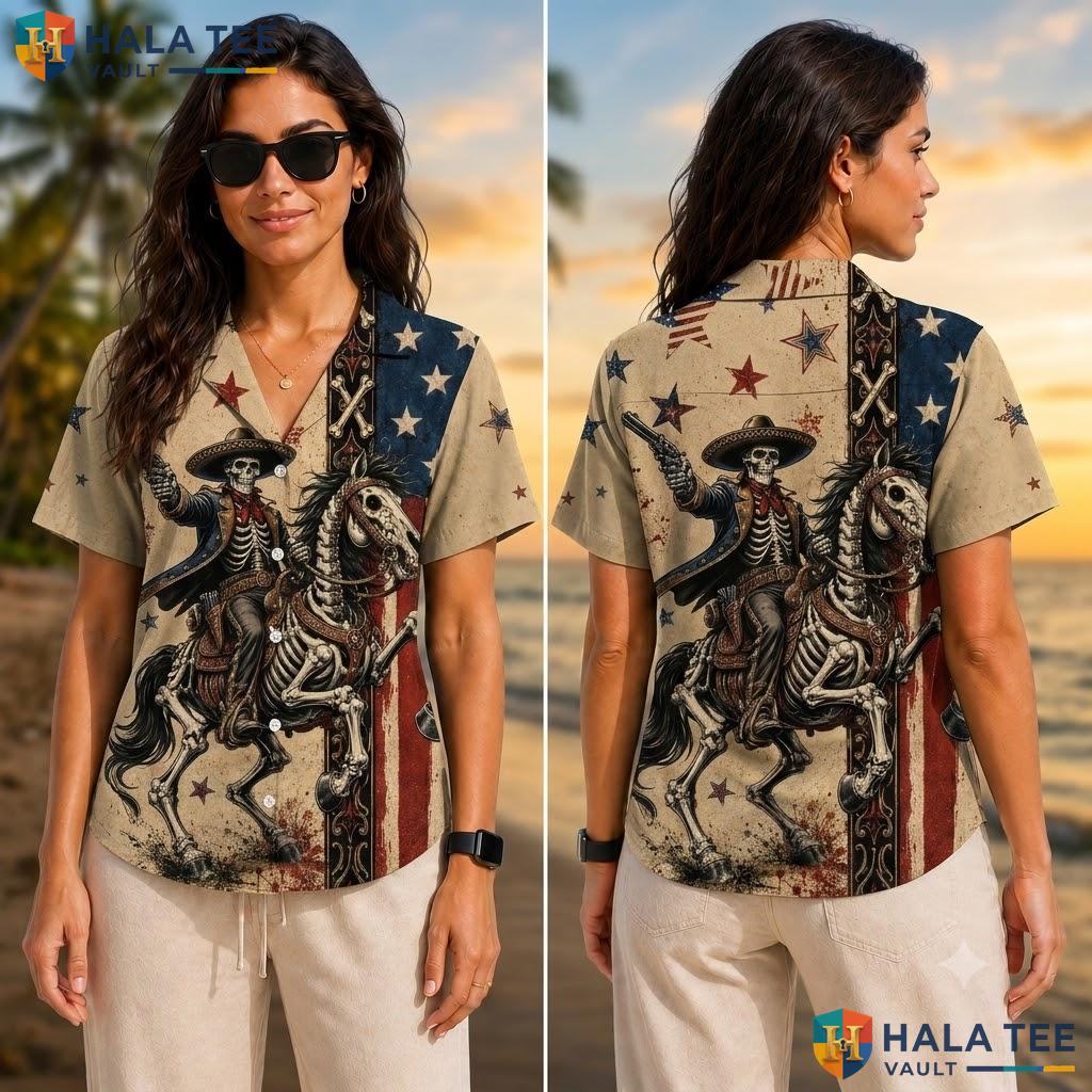 Cool Skeleton Cowboy Hawaiian Shirt Funny Festival Pattern Summer Apparel