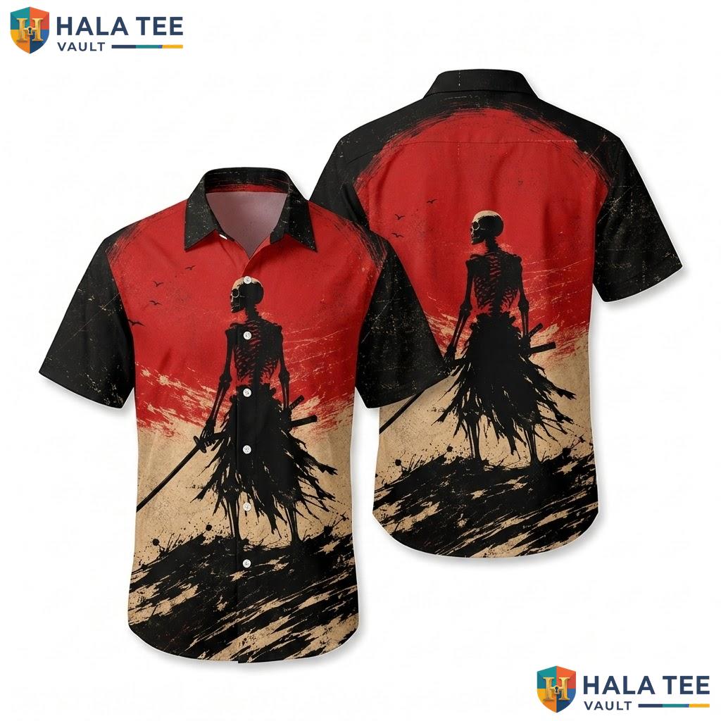 Cool Skeleton Warrior Aloha Shirt Bold Graphic Print Summer Vacation Men