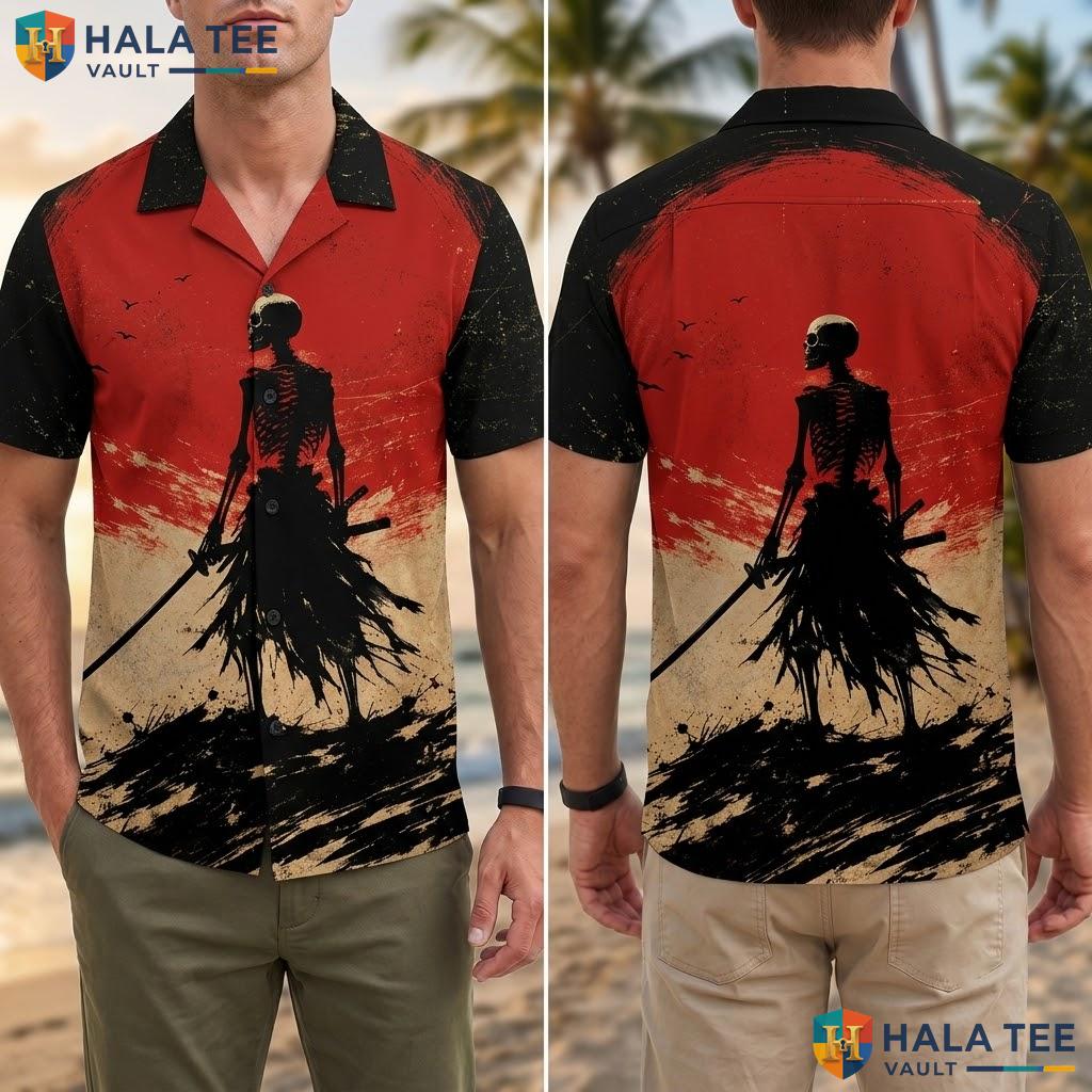 Cool Skeleton Warrior Aloha Shirt Bold Graphic Print Summer Vacation Men Adult