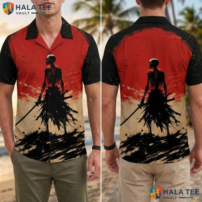 Cool Skeleton Warrior Aloha Shirt Bold Graphic Print Summer Vacation Men Adult