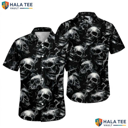 Cool Skull Graphic Hawaiian Shirt Smoke Design For Goth Punk Style Apparel