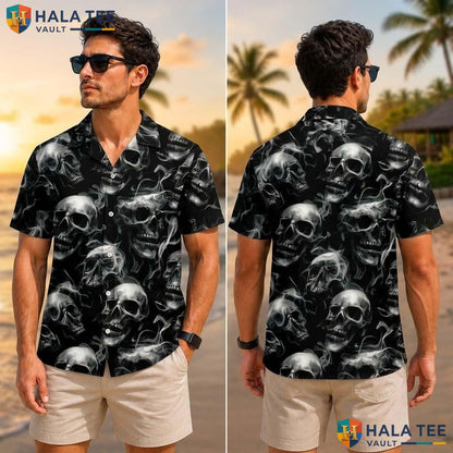 Cool Skull Graphic Tropical Shirt Smoke Design For Goth Punk Style Apparel