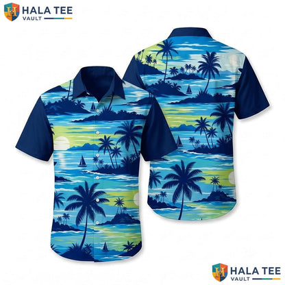 Cool Sunset Sailboat Hawaiian Shirt Vibrant Tropical Surf Pattern Apparel