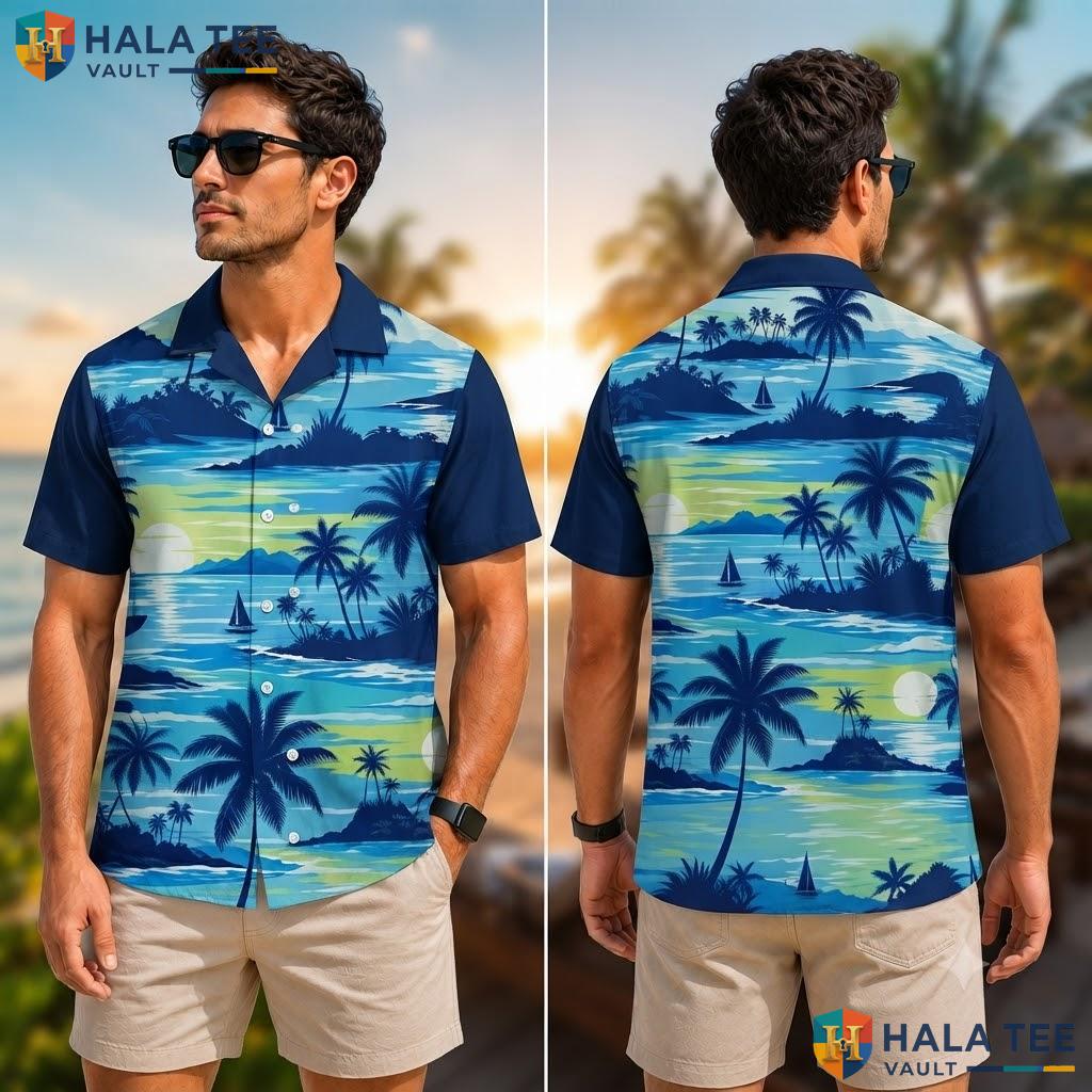 Cool Sunset Sailboat Hawaiian Shirt Vibrant Tropical Surf Pattern Apparel Adult