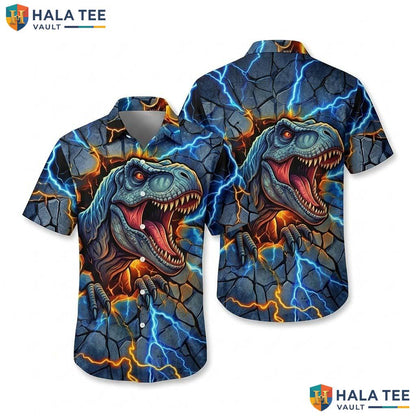Cool T Rex Graphic Hawaiian Shirt Vibrant Dinosaur Print For Novelty Fashion