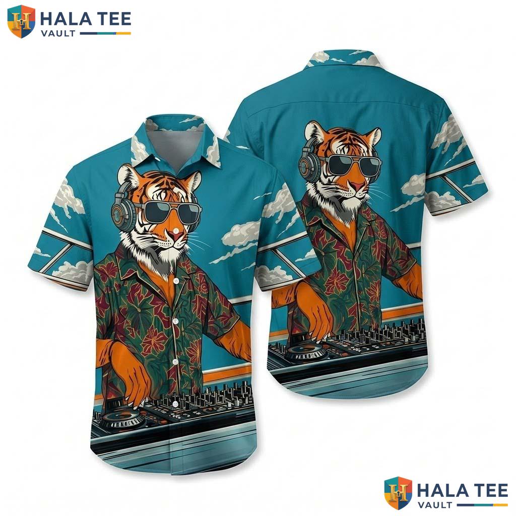 Cool Tiger Dj Hawaiian Shirt Vibrant Party Tropical Design Fun Vibe Apparel