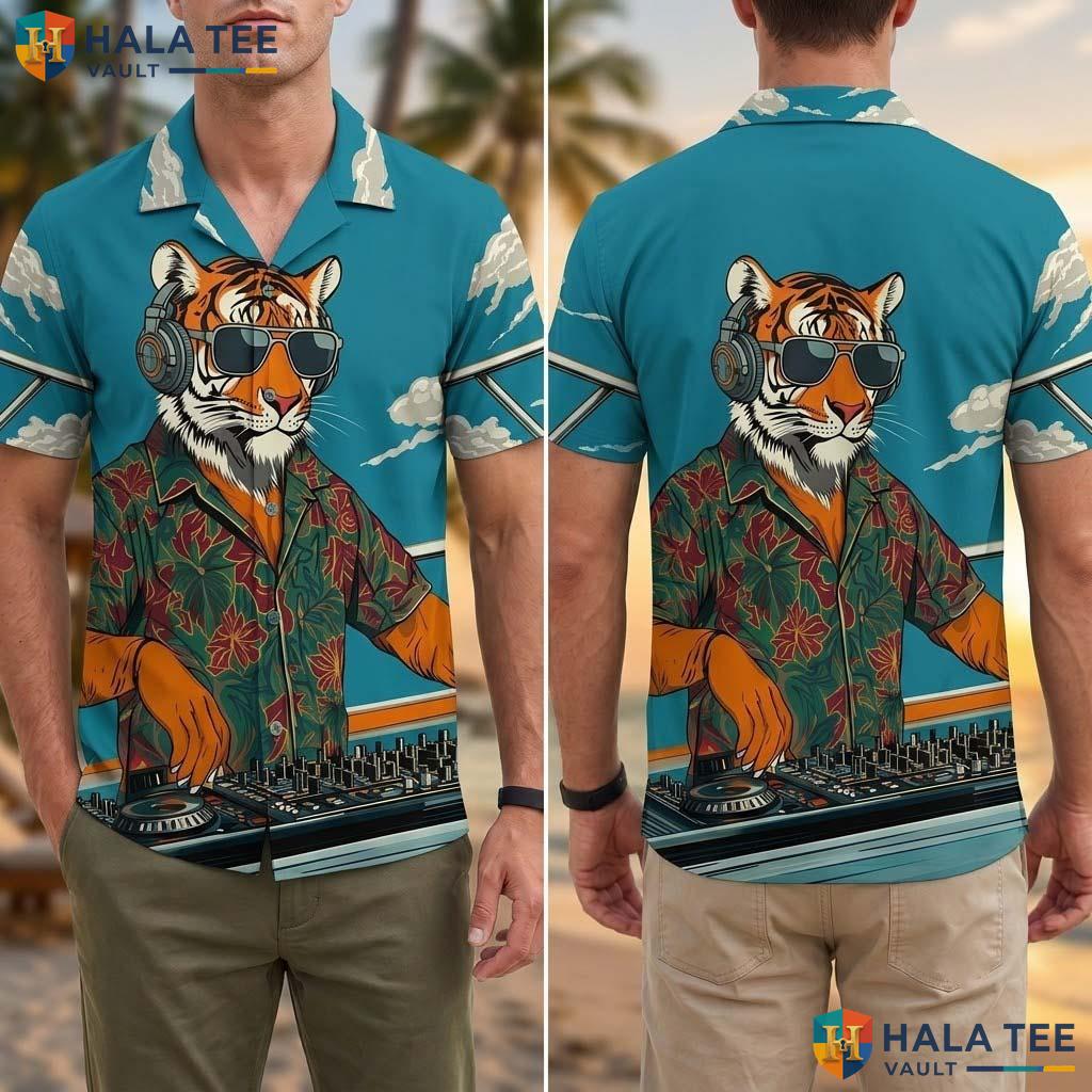 Cool Tiger Dj Tropical Shirt Vibrant Party Tropical Design Fun Vibe Apparel