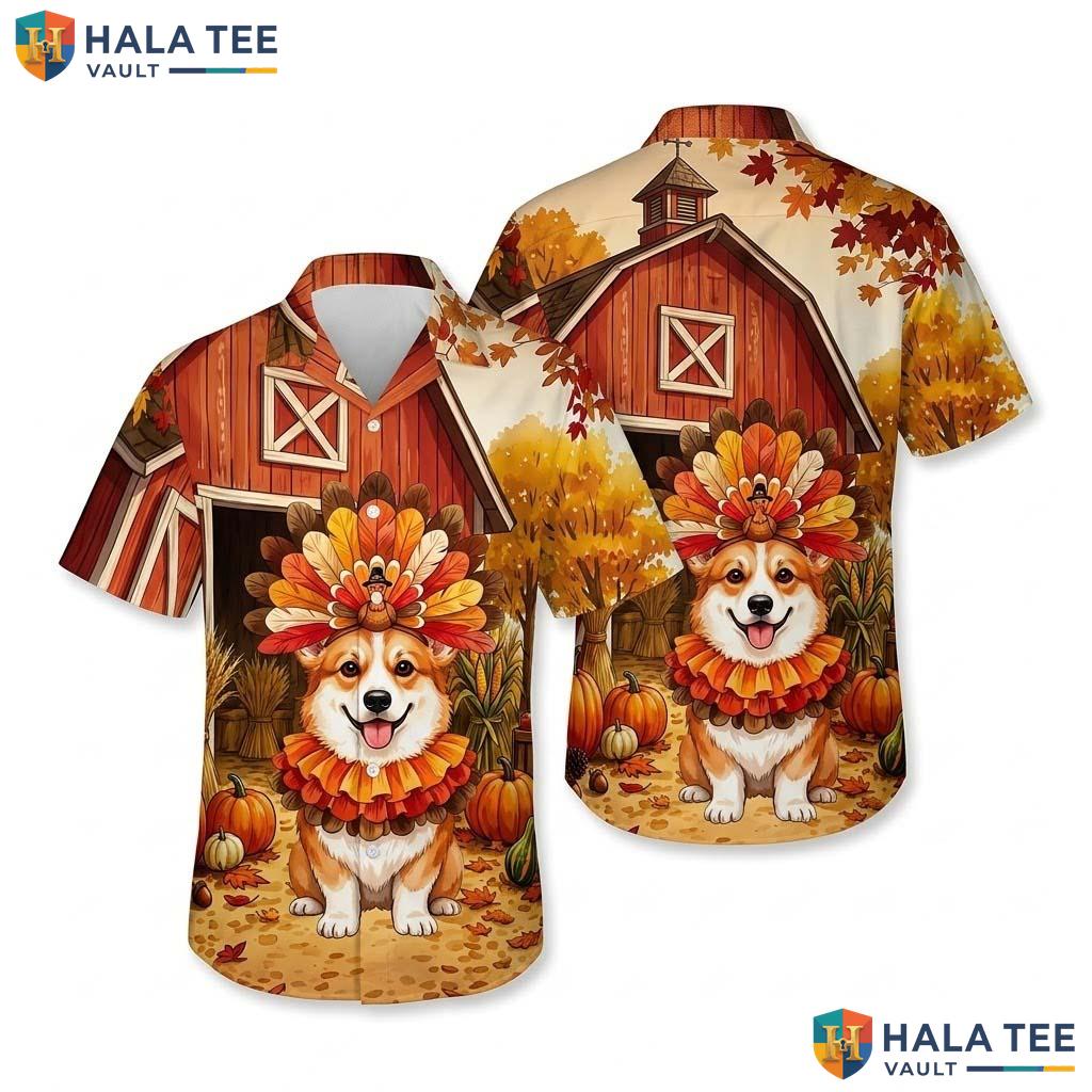 Corgi Costume Thanksgiving Hawaiian Shirt Dog In Turkey Fall Apparel
