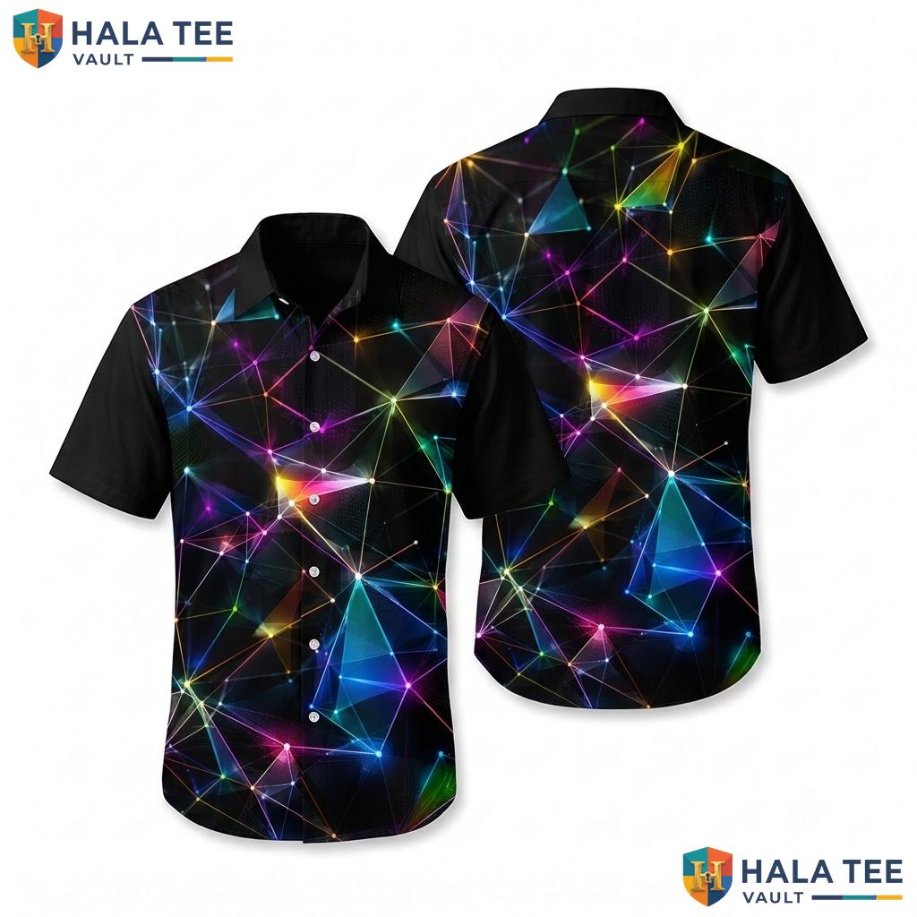 Cosmic Geometric Hawaiian Shirt Vibrant Black Graphic Casual Summer Wear