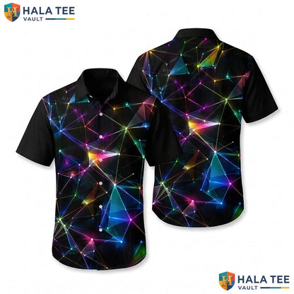 Cosmic Geometric Hawaiian Shirt Vibrant Black Graphic Casual Summer Wear