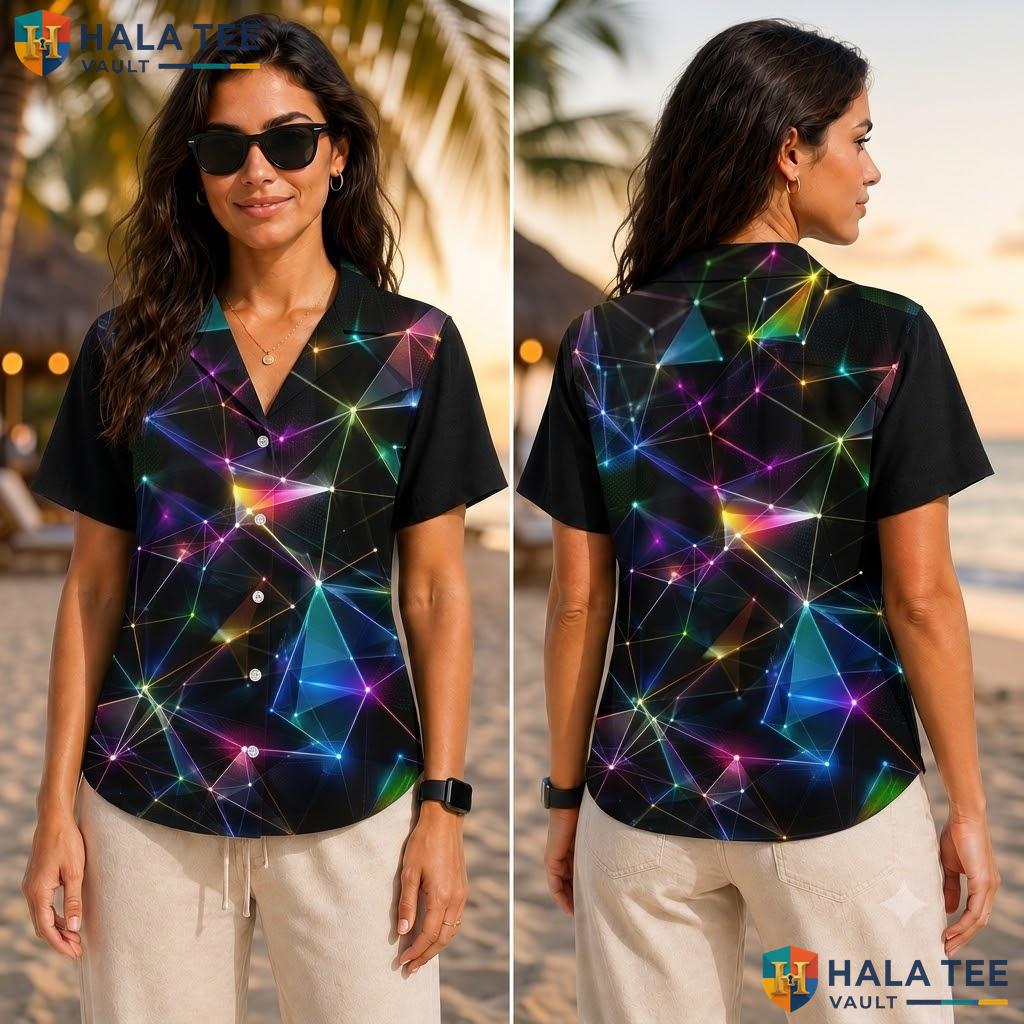 Cosmic Geometric Hawaiian Shirt Vibrant Black Graphic Casual Summer Wear Adult